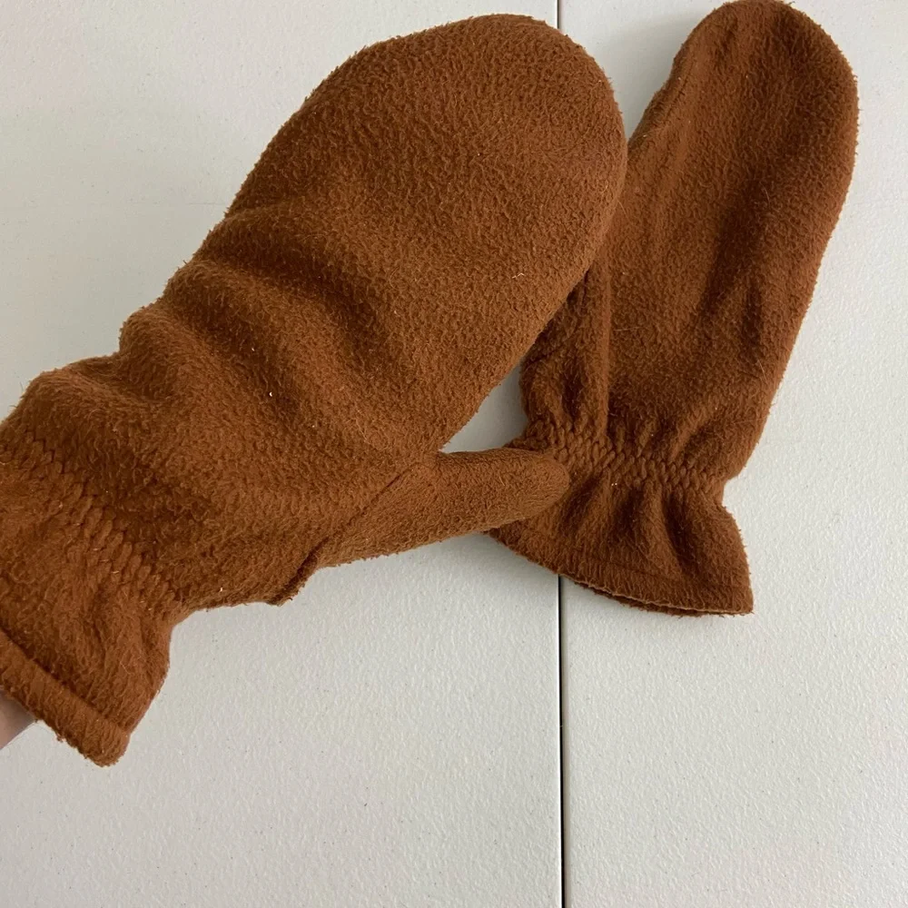 EUC Fownes women’s brown fleece lined soft warm elastic cuff‎ winter mittens